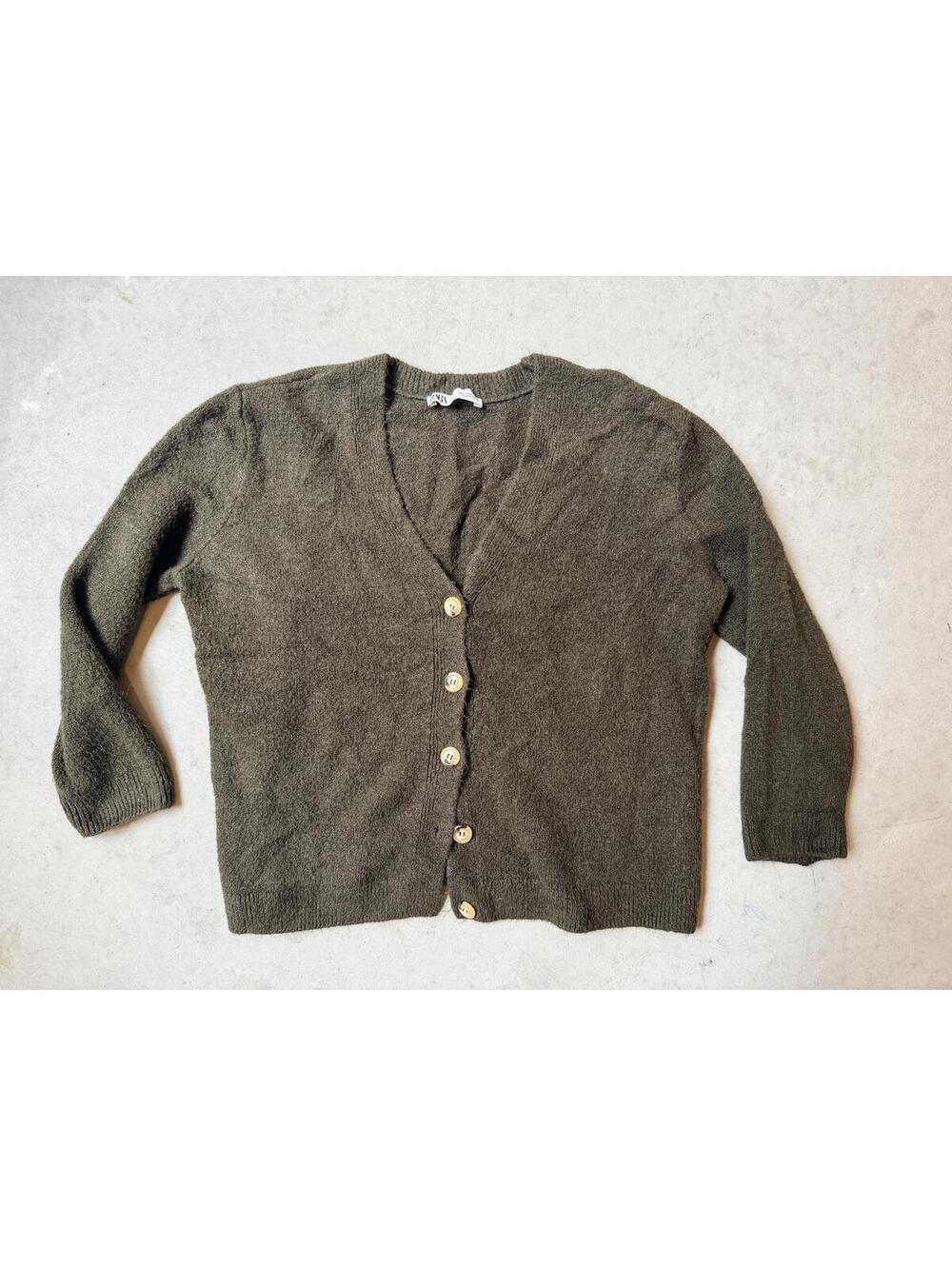 Zara Olive Green Button-Up Cardigan Sweater